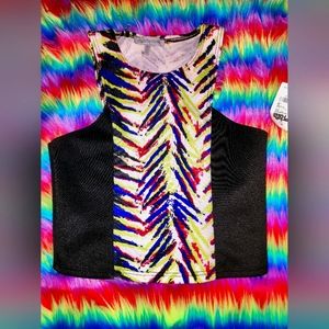 NWT XS Rainbow Zebra Print Crop Top